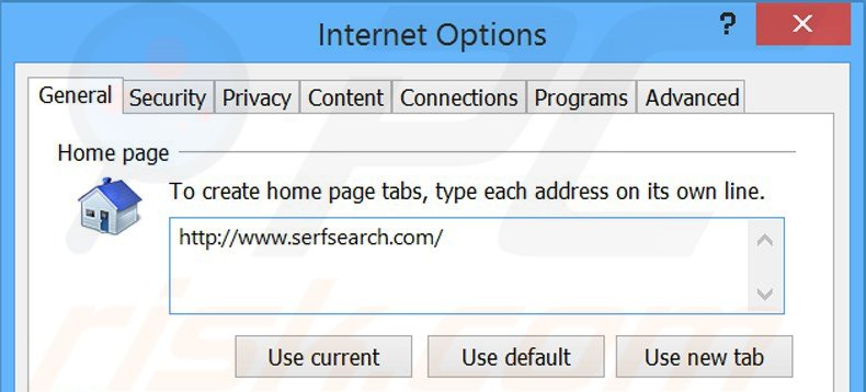 Suppression de la page d'accueil de serfsearch.com dans Internet Explorer 