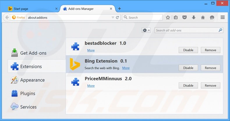 Suppression des extensions reliées à start.alawar.com dans Mozilla Firefox 