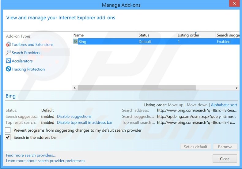 Suppression du moteur de recherche par défaut de start.alawar.com dans Internet Explorer 