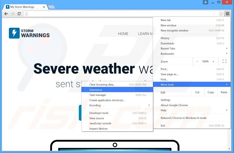 Suppression des publicités Storm Warnings dans Google Chrome étape 1