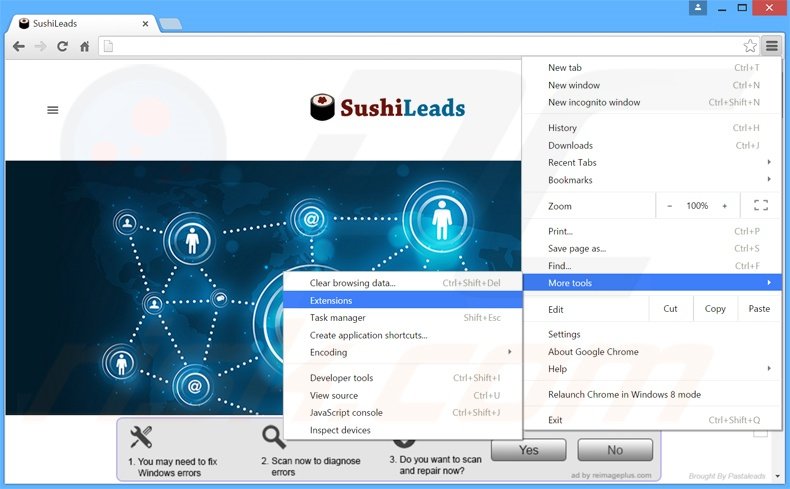 Suppression des publicités SushiLeads dans Google Chrome étape 1