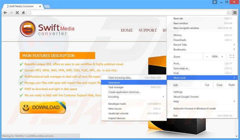 Suppression des publicités Swift Media Converter dans Google Chrome étape 1