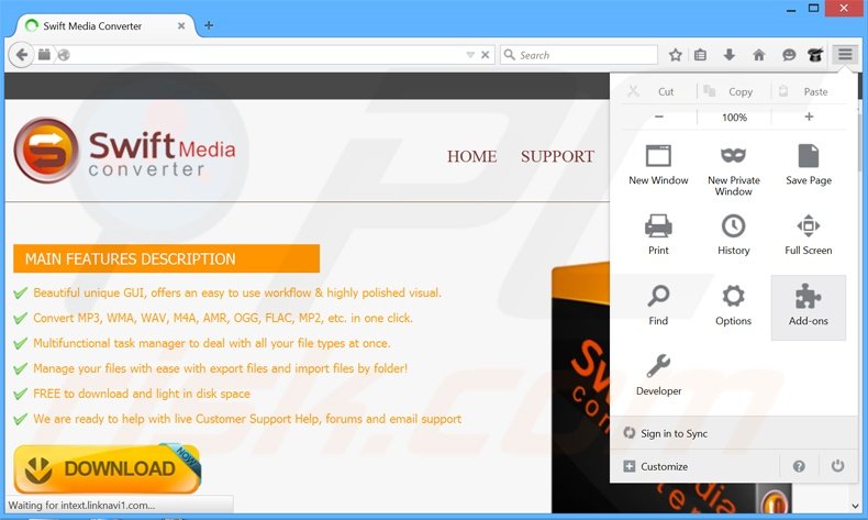 Suppression des publicités Swift Media Converter dans Mozilla Firefox étape 1