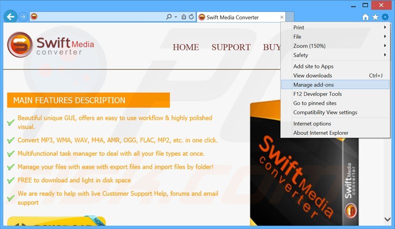 Suppression des publicités Swift Media Converter dans Internet Explorer étape 1
