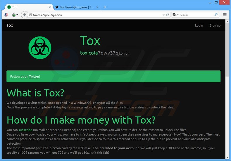 Site web du rançongiciel tox