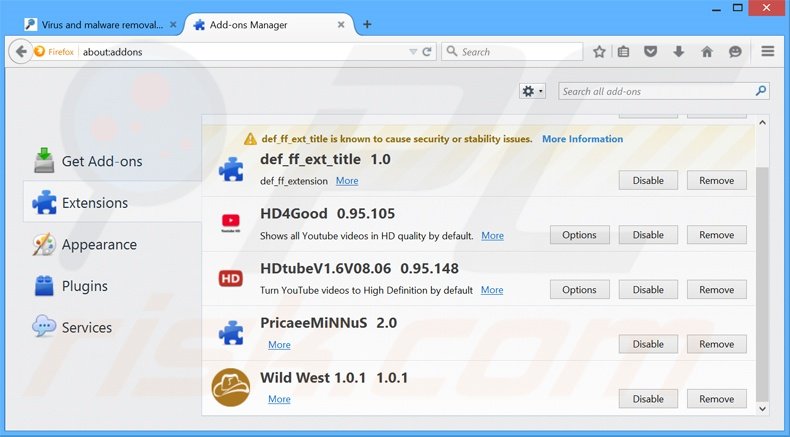 Suppression des publicités Word Shark dans Mozilla Firefox étape 2
