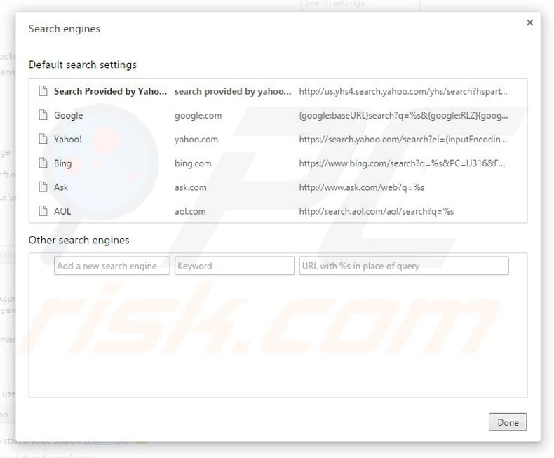 Suppression du moteur de recherche par défaut de yhs4.search.yahoo.com dans Google Chrome
