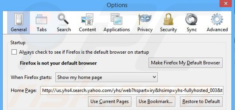 Suppression de la page d'accueil de yhs4.search.yahoo.com dans Mozilla Firefox 