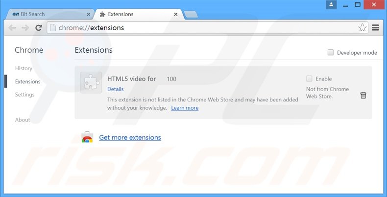 Suppression des extensions reliées à bit-search.com dans Google Chrome 