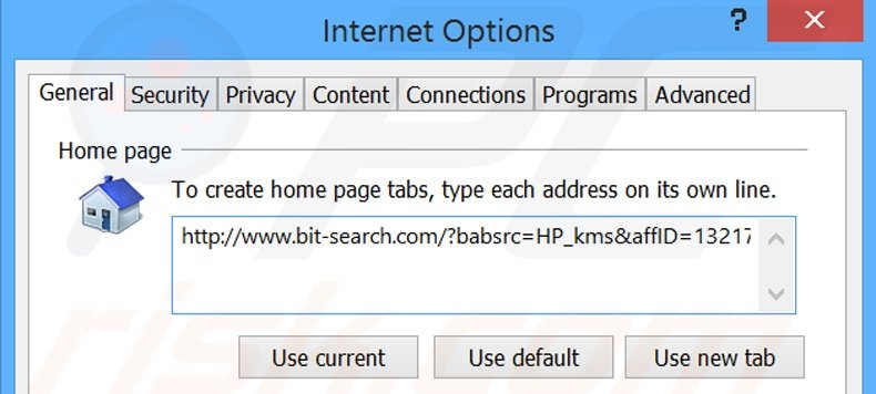 Suppression de la page d'accueil de bit-search.com dans Internet Explorer 