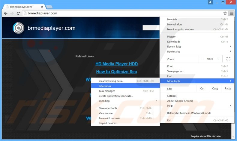 Suppression des publicités Br Media Player dans Google Chrome étape 1