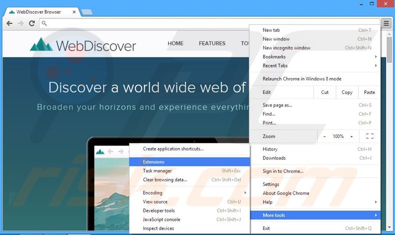 Suppression des publicités WebDiscover dans Google Chrome étape 1