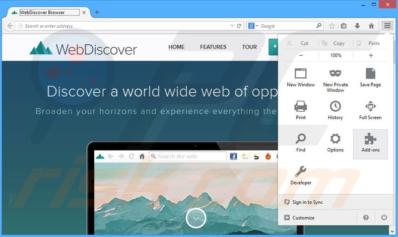 Suppression des publicités WebDiscover dans Mozilla Firefox étape 1