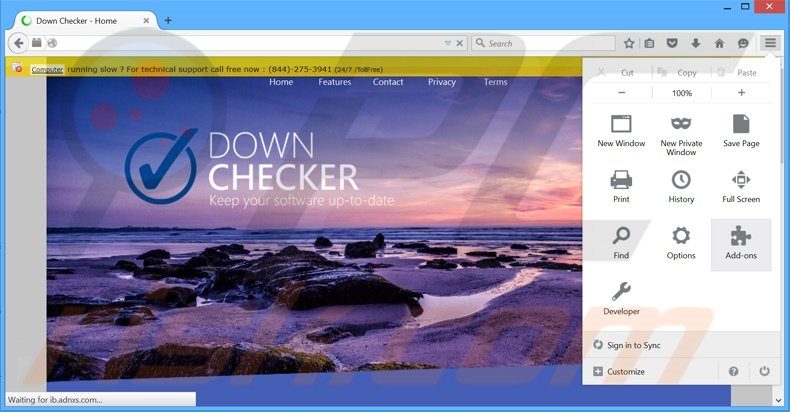 Suppression des publicités Down Checker dans Mozilla Firefox étape 1