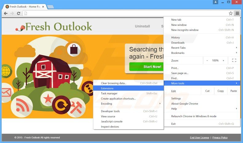 Suppression des publicités Fresh Outlook dans Google Chrome étape 1