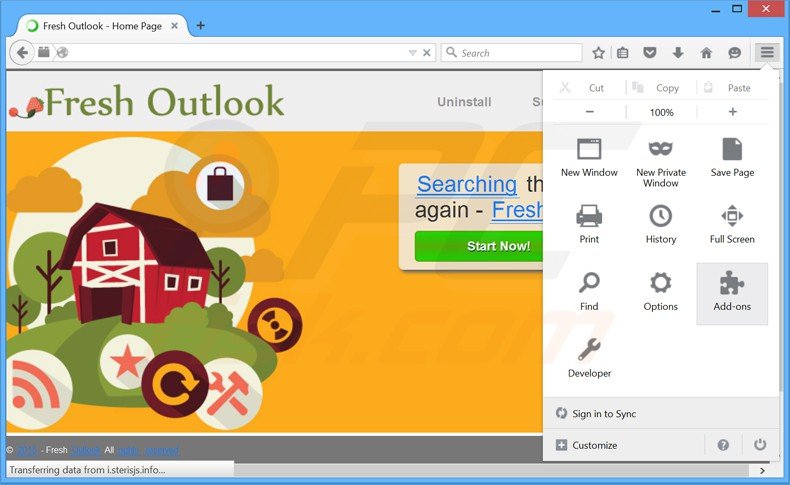 Suppression des publicités Fresh Outlook dans Mozilla Firefox étape 1