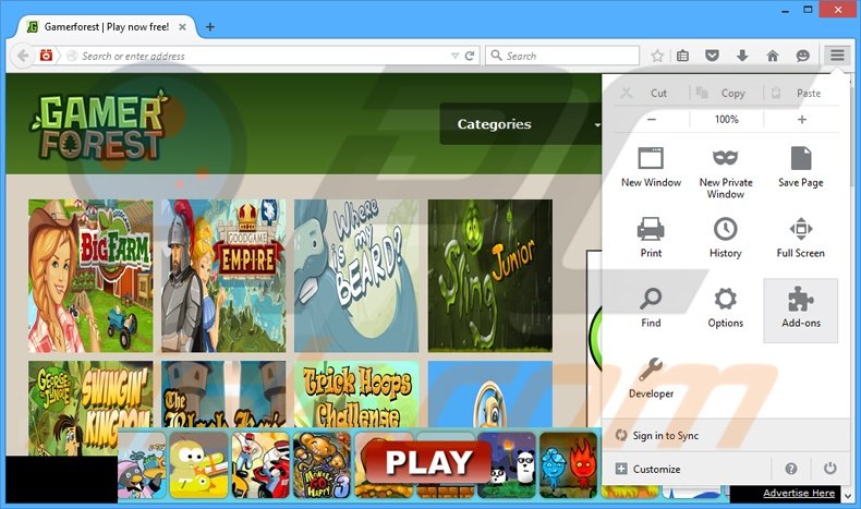 Suppression des publicités GamerForest dans Mozilla Firefox étape 1