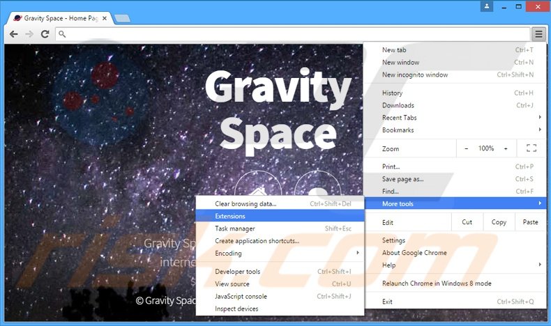 Suppression des publicités Gravity Space  dans Google Chrome étape 1