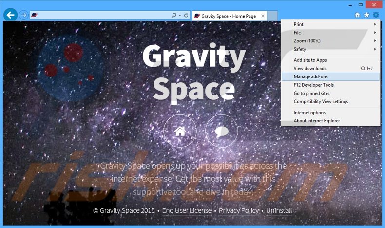 Suppression des publicités Gravity Space dans Internet Explorer étape 1