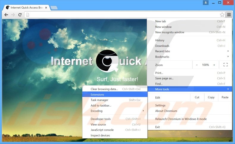Suppression des publicités Internet Quick Access dans Google Chrome étape 1