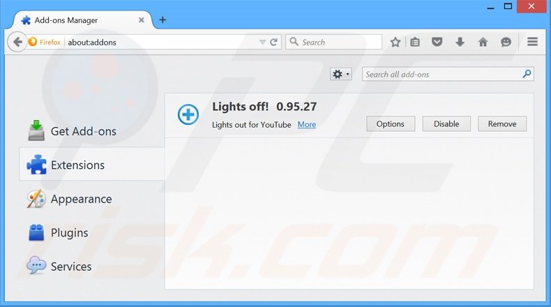 Suppression de Lights Off dans Mozilla Firefox étape 2