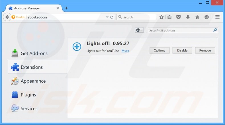 Suppression de Lights Off dans Mozilla Firefox étape 2