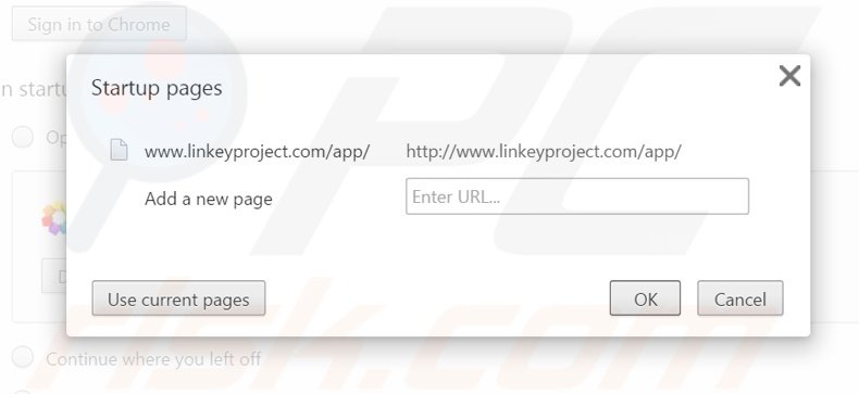 Suppression de la page d'accueil de linkeyproject.com dans Google Chrome 