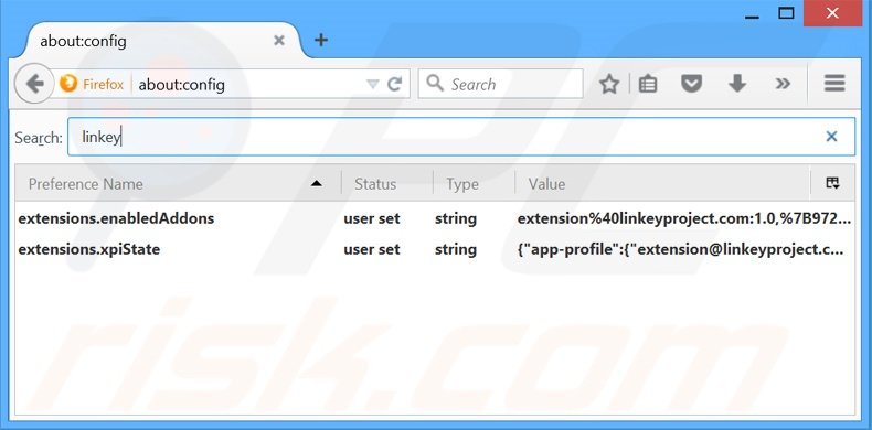 Suppression du moteur de recherche par défaut de linkeyproject.com dans Mozilla Firefox