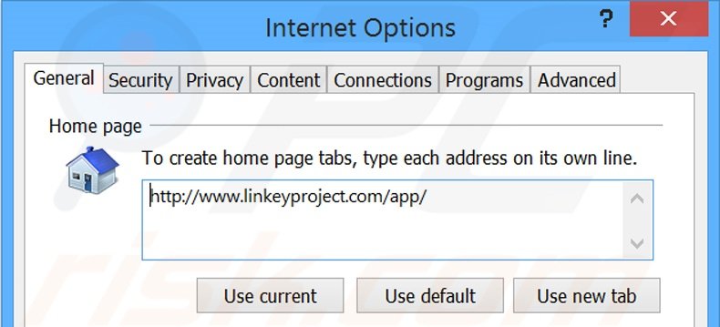 Suppression de la page d'accueil de linkeyproject.com dans Internet Explorer 