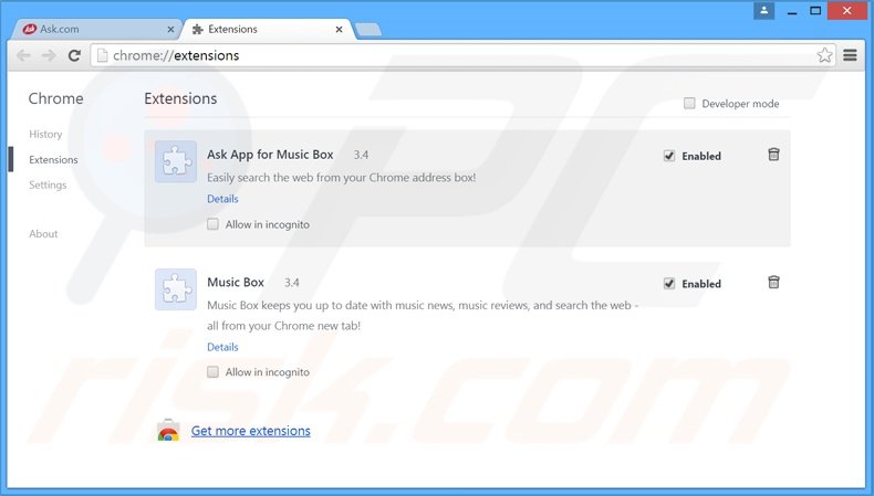 Suppression des extensions reliées à MusicBox dans Google Chrome 