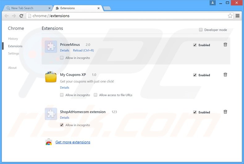 Suppression des extensions reliées à search.mycouponsxp.com dans Google Chrome