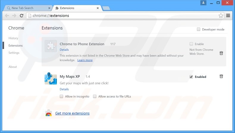 Suppression des extensions reliées à search.mymapsxp.com dans Google Chrome 
