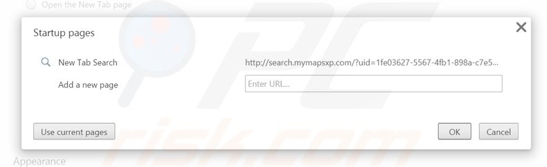 Suppression de la page d'accueil de search.mymapsxp.com dans Google Chrome 