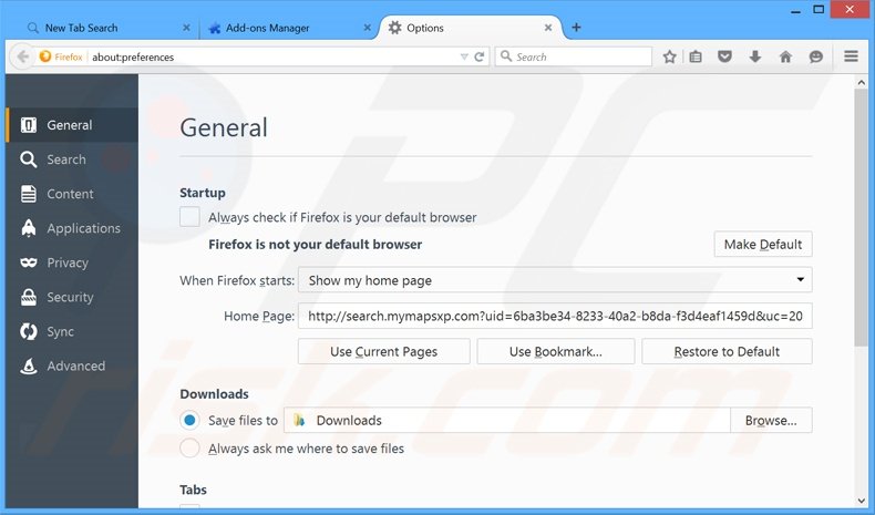 Suppression de la page d'accueil de search.mymapsxp.com dans Mozilla Firefox 