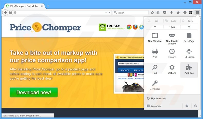 Suppression des publicités PriceChomper dans Mozilla Firefox étape 1