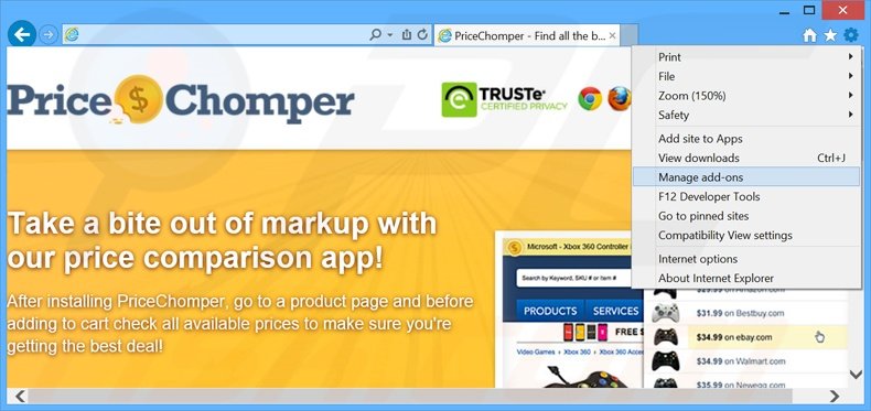 Suppression des publicités PriceChomper dans Internet Explorer étape 1
