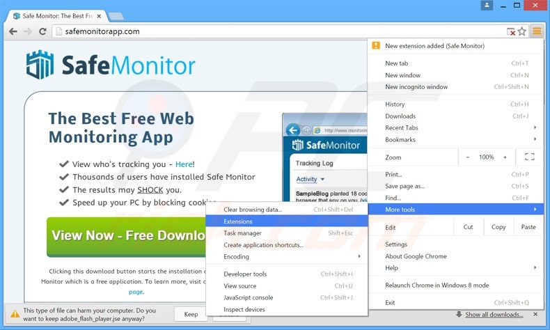 Suppression des publicités safe monitor dans Google Chrome étape 1