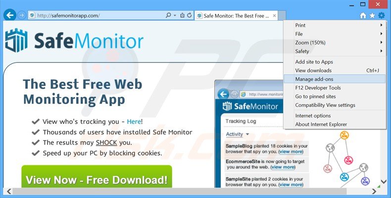Suppression des publicités safe monitor dans Internet Explorer étape 1