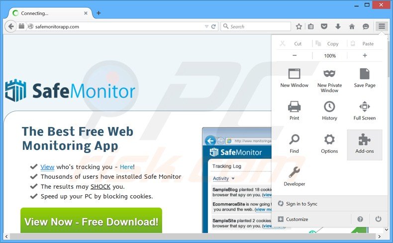 Suppression des publicités safe monitor dans Mozilla Firefox étape 1