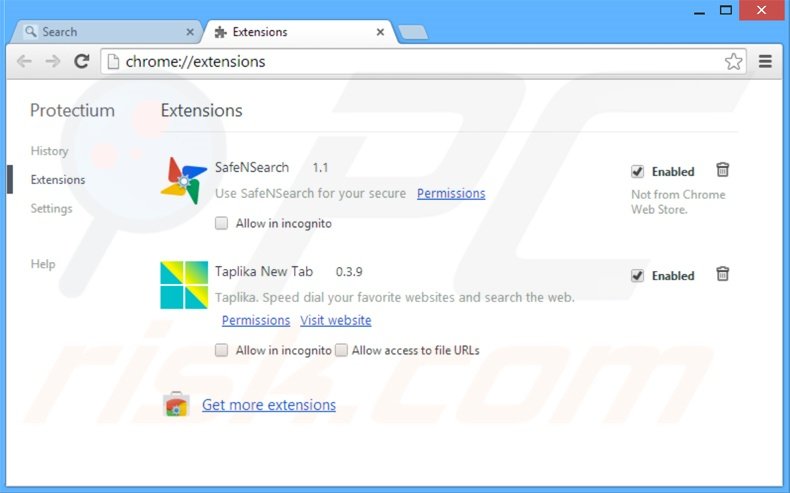 Suppression des extensions reliées à safebrowsesearch.com dans Google Chrome 