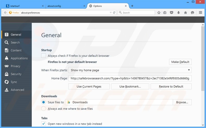 Suppression de la page d'accueil de safebrowsesearch.com dans Mozilla Firefox 