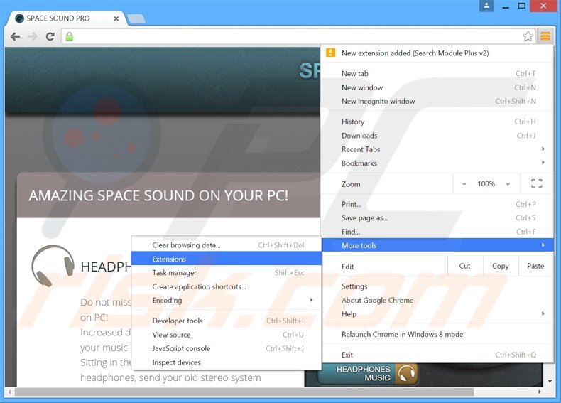 Suppression des publicités SpaceSoundPro dans Google Chrome étape 1