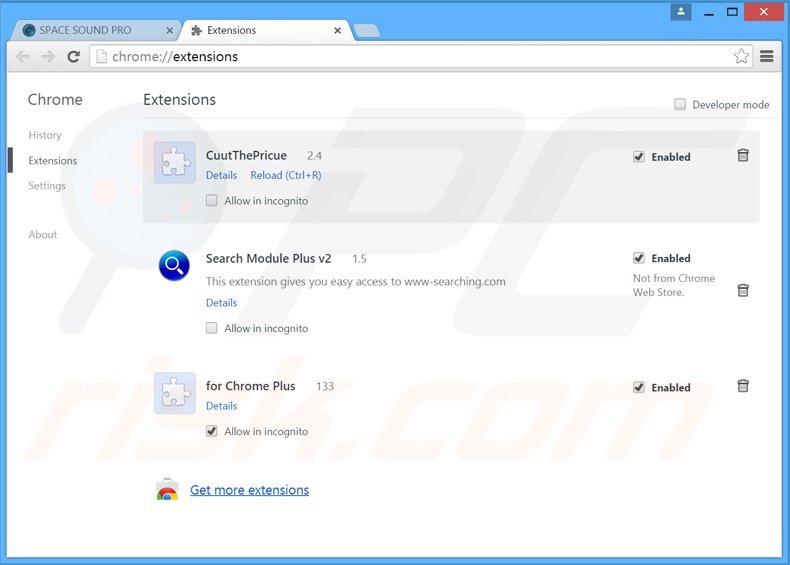 Suppression des publicités SpaceSoundPro dans Google Chrome étape 2