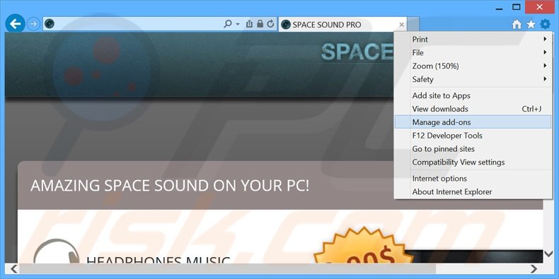 Suppression des publicités SpaceSoundPro dans Internet Explorer étape 1