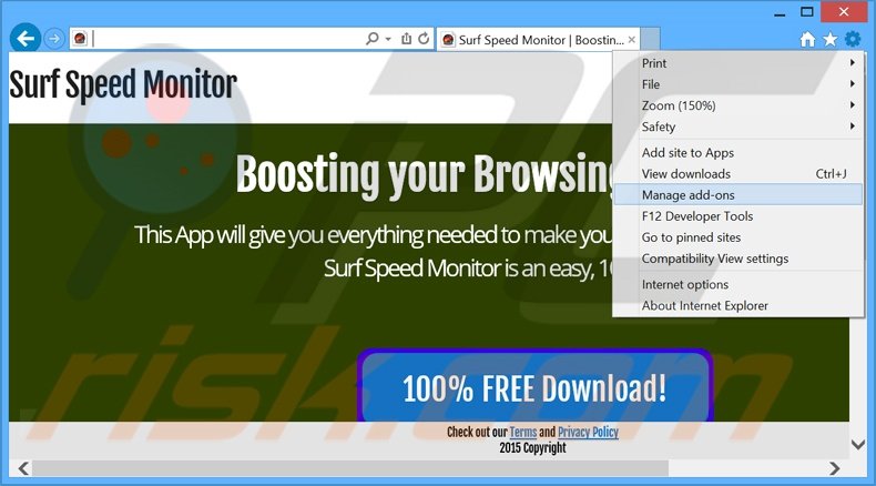 Suppression des publicités Surf Speed Monitor dans Internet Explorer étape 1
