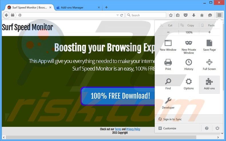 Suppression des publicités Surf Speed Monitor dans Mozilla Firefox étape 1