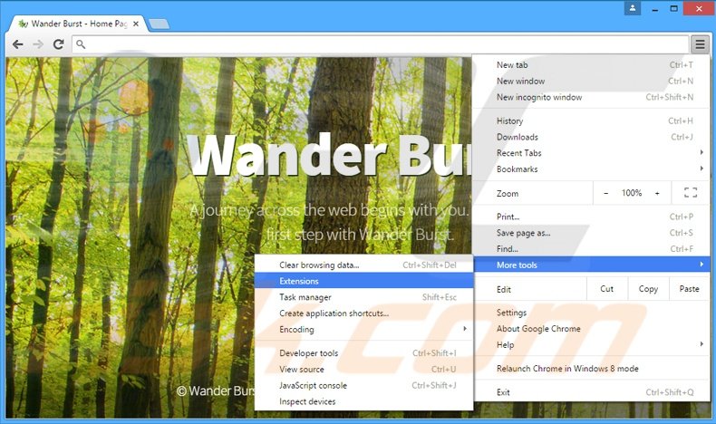 Suppression des publicités Wander Burst dans Google Chrome étape 1