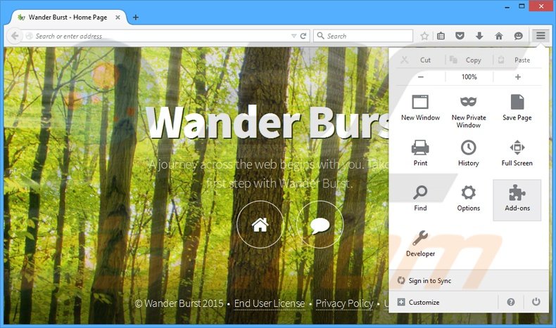 Suppression des publicités Wander Burst dans Mozilla Firefox étape 1