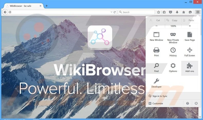 Suppression des publicités WikiBrowser dans Mozilla Firefox étape 1