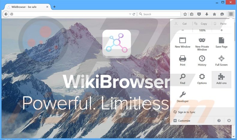 Suppression des publicités WikiBrowser dans Mozilla Firefox étape 1